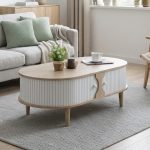 CALMA 120cm Oval Sliding Door Coffee Table-Oak+White