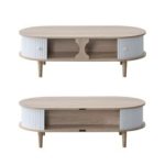 CALMA 120cm Oval Sliding Door Coffee Table-Oak+White - Image 2