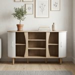 CALMA 150cm Sliding Door Sideboard-Oak+White - Image 2