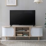 CALMA 180cm Sliding Door TV Cabinet-Oak+White
