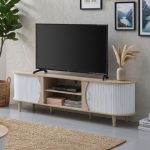 CALMA 180cm Sliding Door TV Cabinet-Oak+White - Image 2