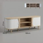 CALMA 180cm Sliding Door TV Cabinet-Oak+White - Image 4