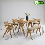 CURATE 6 Seater Dining Set With Bench-Natural - Image 3