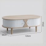 CALMA 120cm Oval Sliding Door Coffee Table-Oak+White - Image 3