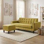 ALBA 3 Seater Sofa With Stool-Yellow - Image 2