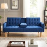JULIAN 3 Seater Sofa Bed With Cup Holder-Blue