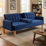 JULIAN 3 Seater Sofa Bed With Cup Holder-Blue - Image 2