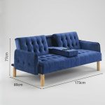 JULIAN 3 Seater Sofa Bed With Cup Holder-Blue - Image 3