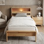 MORI Single Wooden Bed Frame With LED Ambient Light-Natural