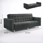 TOPEKA 3 Seater Sofa Bed With Armrest-Grey - Image 3