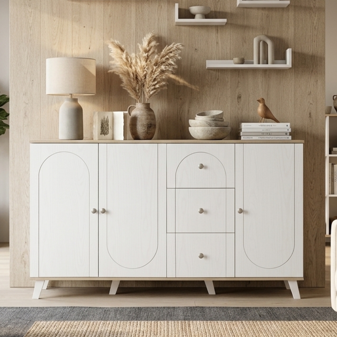 VETTA SIDEBOARD VETTA 160cm 3 Doors 3 Drawers Sideboard-White+Oak - Image 1
