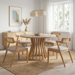 DOMIC 4 Seater Round Dining Set-Oak - Image 9