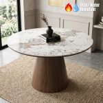 MONOR D120cm Sintered Stone Round Dining Table-Walnut