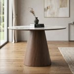 MONOR D120cm Sintered Stone Round Dining Table-Walnut - Image 2