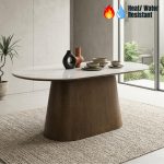 AMATA 150-210cm Oval Shaped Sintered Stone Dining Table-Walnut