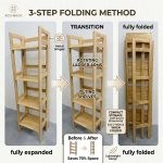 ARCO Solid Wood 4 Tier Folding Shelf Rack-Natural - Image 5
