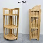 ARCO Solid Wood 3 Tier Corner Shelf Rack-Natural - Image 6