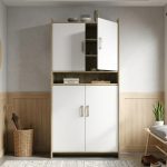 AVORIO 4 Door High Shoe Cabinet-Oak+White