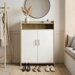 AVORIO 2 Door Low Shoe Cabinet-Oak+White