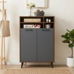 SUPOLA 2 Door Shoe Cabinet-Walnut+Grey