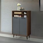 SUPOLA 2 Door Shoe Cabinet-Walnut+Grey - Image 2