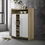 AVORIO 2 Door Low Shoe Cabinet-Oak+White - Image 2