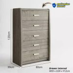 LENAR 5 Drawer Chest-Grey Oak - Image 7