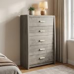 LENAR 5 Drawer Chest-Grey Oak - Image 2