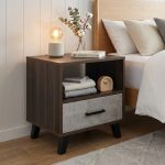Pair of LIETO 1 Drawer Bedside Table-Walnut - Image 2