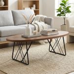 LODI 120cm Oval Shaped Coffee Table-Light Walnut - Image 2