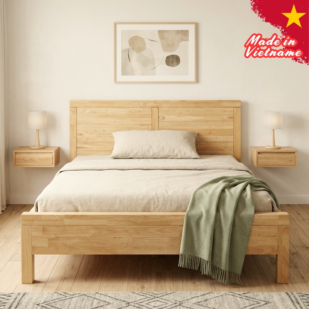 MERANO BED-1 MERANO Full Solid Wood Queen & King Size Bed Frame-Natural - Image 1