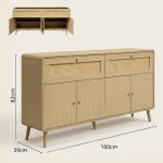 PODERE 160cm 4 Door 2 Drawer Sideboard-Oak - Image 5