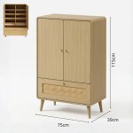 PODERE 2 Door 1 Drawer Shoe Cabinet-Oak - Image 4