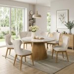 RENA 6 Seater Round Sintered Stone Dining Set-Beech