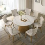 RENA 6 Seater Round Sintered Stone Dining Set-Beech - Image 2