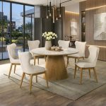 RENA 6 Seater Round Sintered Stone Dining Set-Beech - Image 3