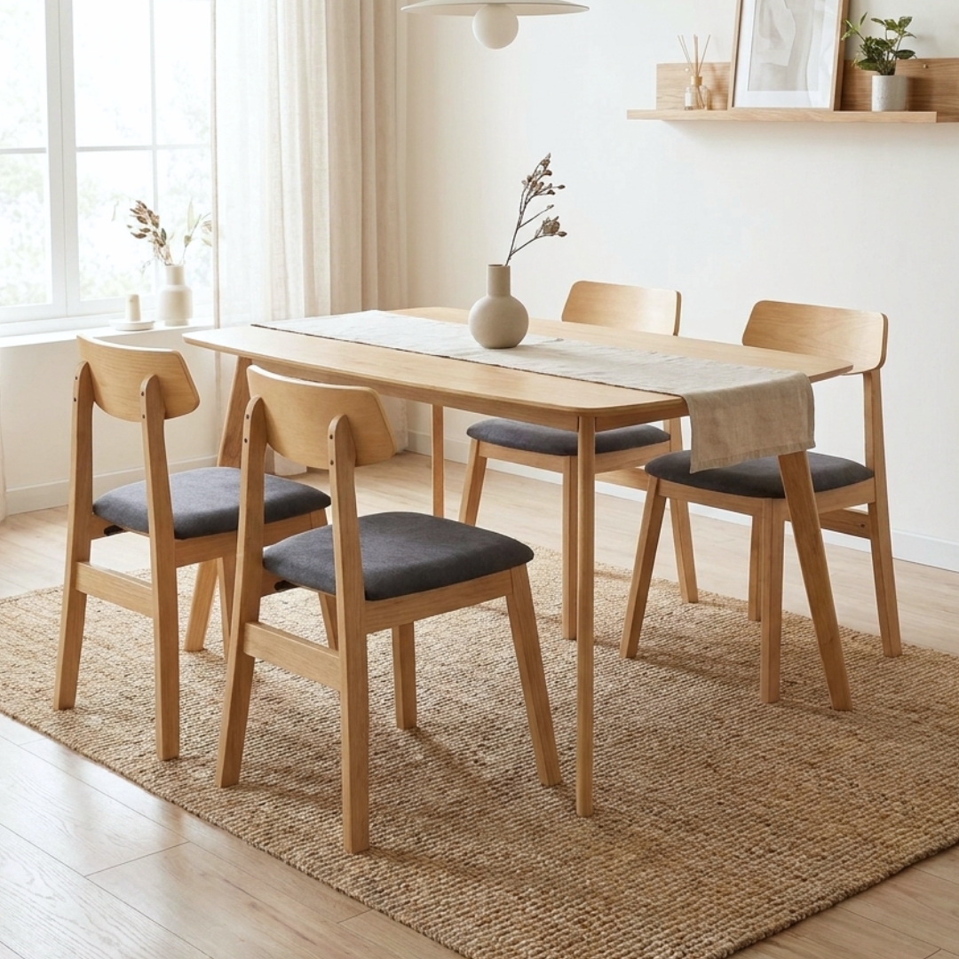 RICKY 4S-1 RICKY 4 Seater Full Solid Dining Set-Natural - Image 1