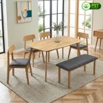 RICKY 6 Seater Full Solid Dining Set-Natural