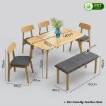 RICKY 6 Seater Full Solid Dining Set-Natural - Image 3