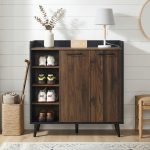 ROVIGO 2 Door Shoe Cabinet-Walnut+Black