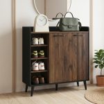 ROVIGO 2 Door Shoe Cabinet-Walnut+Black - Image 2