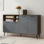 SUPOLA 150cm 4 Door Sideboard-Walnut+Grey - Image 4