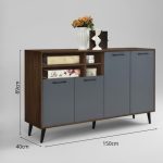 SUPOLA 150cm 4 Door Sideboard-Walnut+Grey - Image 5