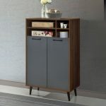 SUPOLA 2 Door Shoe Cabinet-Walnut+Grey - Image 2