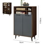 SUPOLA 2 Door Shoe Cabinet-Walnut+Grey - Image 3