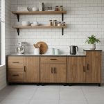 TAVOLA Tile Top Modular Kitchen Cabinet-Walnut