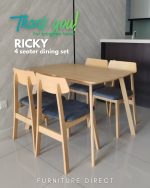 RICKY 4 Seater Full Solid Dining Set-Natural - Image 8