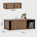 FLAVIO 110cm Sliding Door Coffee Table-Dark Oak - Image 3