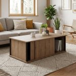 FLAVIO 110cm Sliding Door Coffee Table-Dark Oak - Image 2