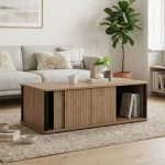 FLAVIO 110cm Sliding Door Coffee Table-Dark Oak